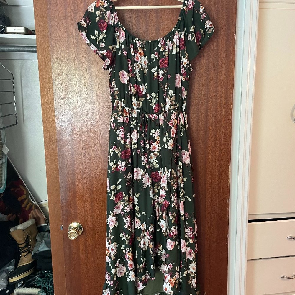 ModCloth Green Floral Hi-Lo Dress